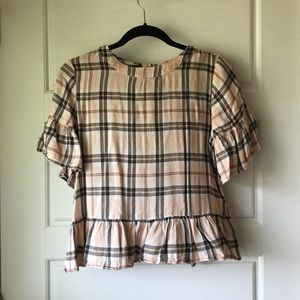 Forest Green and Nude Plaid Top with Open Back